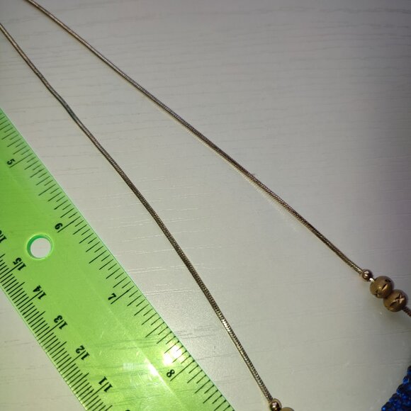 Blue Rhinestones Statement Necklace Vintage Gold Silver Academia - Picture 4 of 7